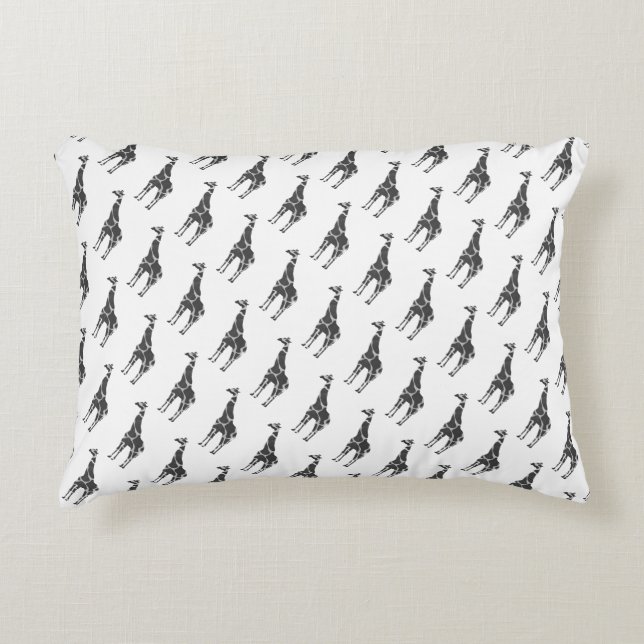 Giraffe Black and Gray Silhoutte Decorative Pillow (Front)