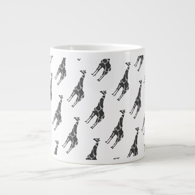 Giraffe Black and Gray Silhoutte Large Coffee Mug (Front)