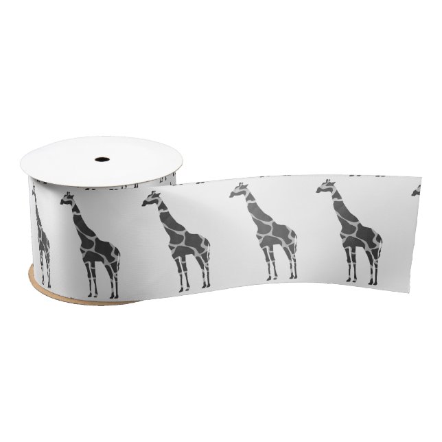 Giraffe Black and Gray Silhoutte Satin Ribbon (Spool)