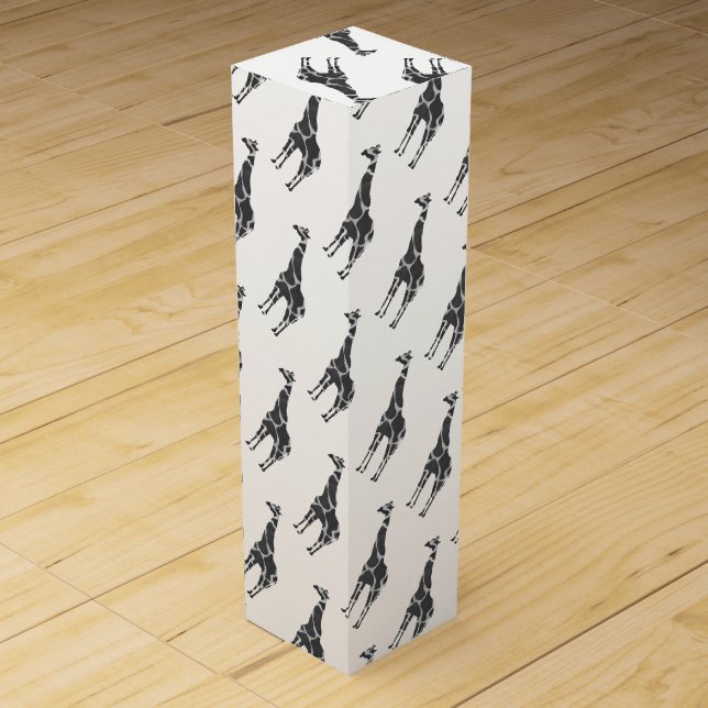 Giraffe Black and Gray Silhoutte Wine Gift Box (Front)