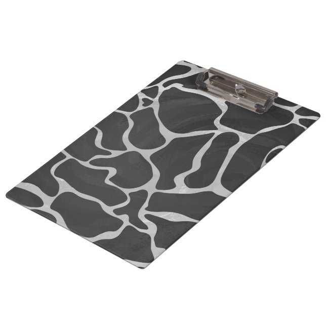 Giraffe Black and Light Gray Monogram Clipboard (Angled)