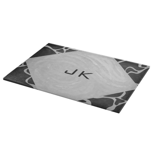 Giraffe Black and Light Gray Monogram Cutting Board (Corner)