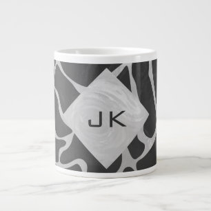 Giraffe Black and Light Gray Monogram Giant Coffee Mug