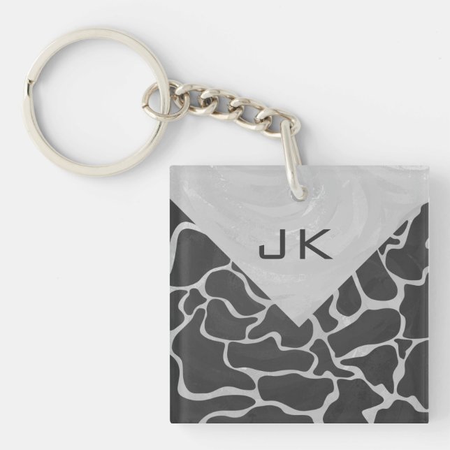 Giraffe Black and Light Gray Monogram Keychain (Front)