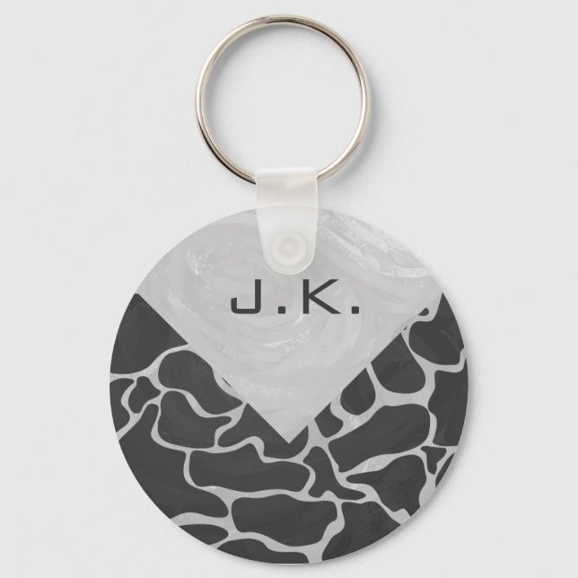 Giraffe Black and Light Gray Monogram Keychain (Front)