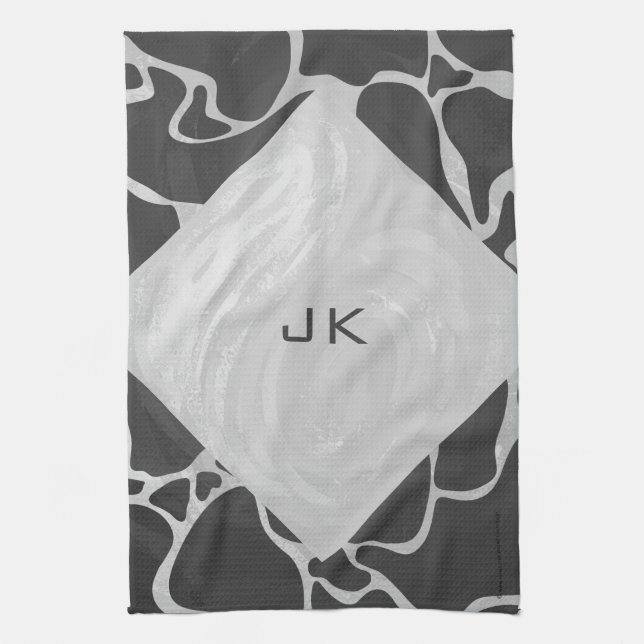 Giraffe Black and Light Gray Monogram Towel (Vertical)