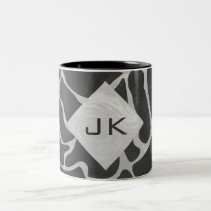 Giraffe Black and Light Gray Monogram Two-Tone Coffee Mug