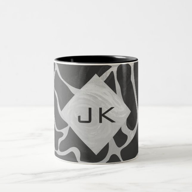 Giraffe Black and Light Gray Monogram Two-Tone Coffee Mug (Center)
