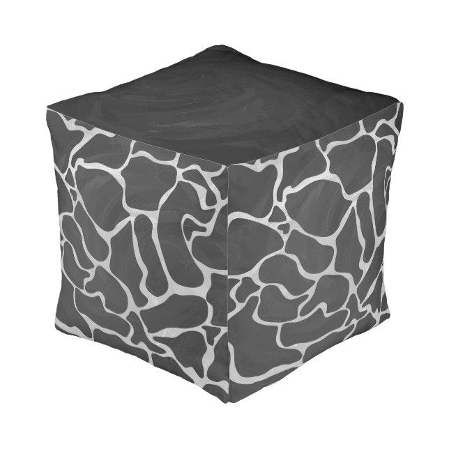 Giraffe Black and Light Gray Print Pouf (Angled Back)