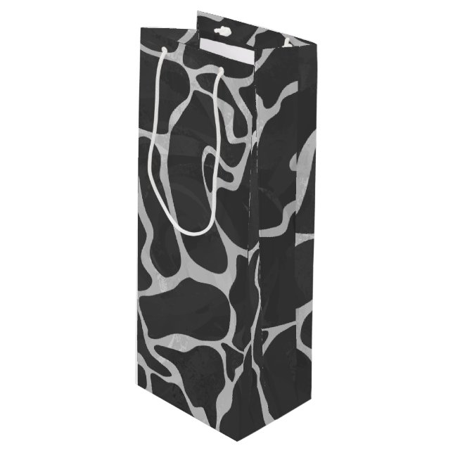 Giraffe Black and Light Gray Print Wine Gift Bag (Front Angled)