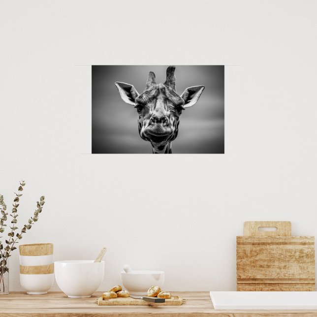 Giraffe Black And White Photography Art Poster (Kitchen)