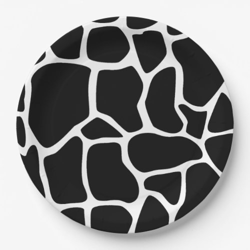 Giraffe black and white print paper plates