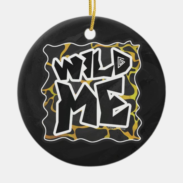 Giraffe Black and Yellow Print Ceramic Ornament (Front)