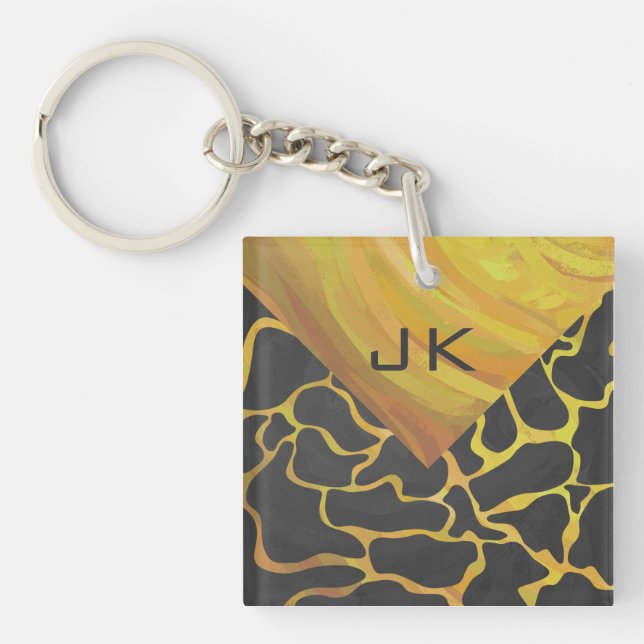 Giraffe Black and Yellow Print Keychain (Front)