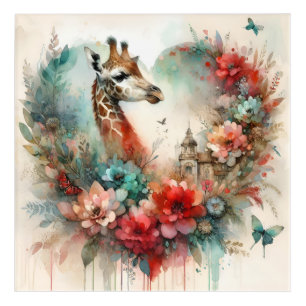 Giraffe Bloomscape Watercolor Floral Safari  Acrylic Print
