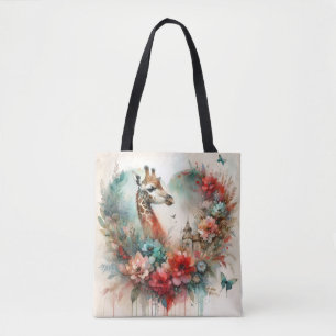 Giraffe Bloomscape Watercolor Floral Safari  Tote Bag