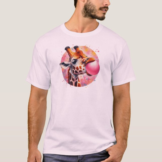 Giraffe Blowing Bubble gum Print T-Shirt (Front)