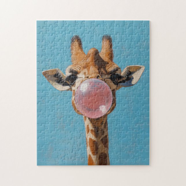 Giraffe Blowing Pink Bubblegum Bubble Jigsaw Puzzle (Vertical)