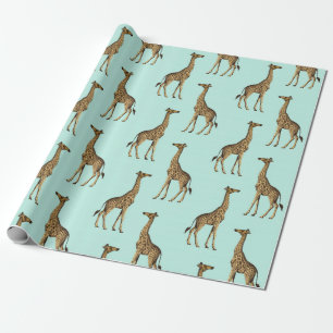 Giraffe Blue and Golden Wrapping Paper