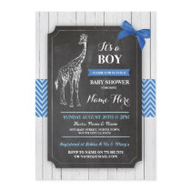 Giraffe Blue Baby Shower Party Boy Wood Invite