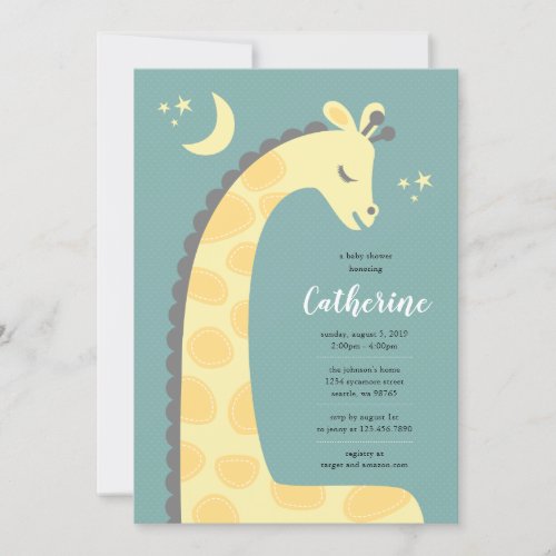 Giraffe Blue Background Baby Shower Invitation