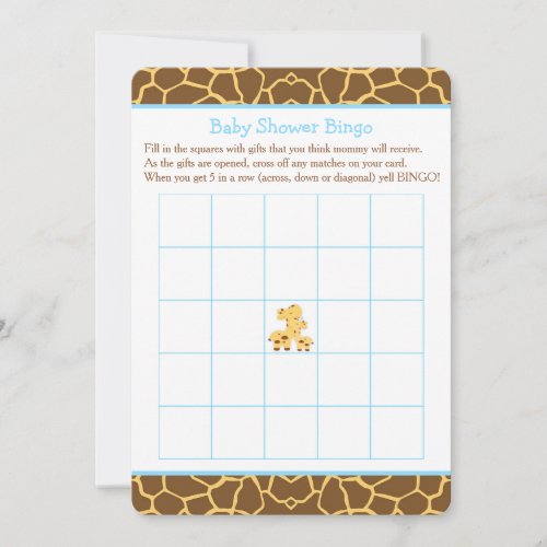 Giraffe Blue Boy Baby Shower Bingo Invitation