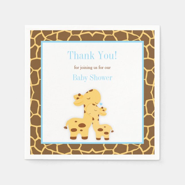 Giraffe Blue Boy Baby Shower Paper Napkins (Front)