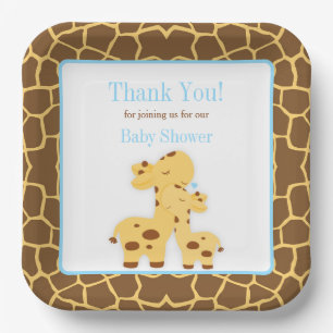 Giraffe Blue Boy Baby Shower Paper Plates