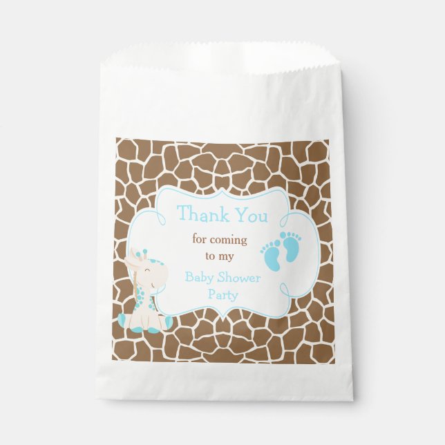 Giraffe Blue Boy Baby Shower Party Favor Bag (Front)