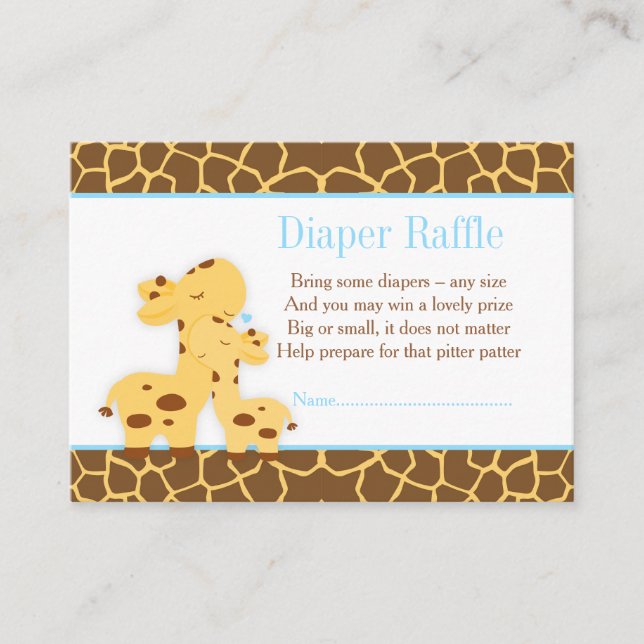 Giraffe Blue Boy Diaper Raffle Invitation (Front)