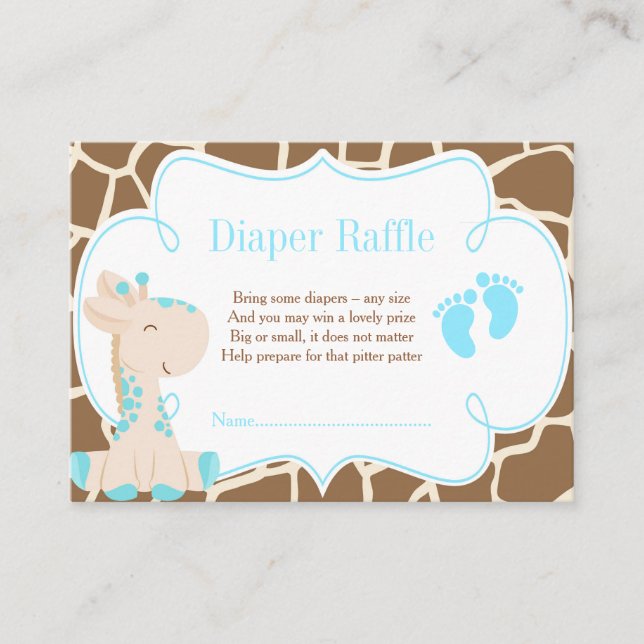 Giraffe Blue Boy Diaper Raffle Invitation (Front)