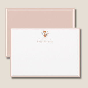 Giraffe Blush Beige Border Nursery New Baby  Note Card