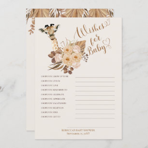 Giraffe Boho Grasses Baby Shower Wishes for Baby Invitation