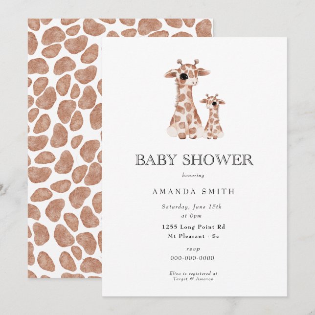 Giraffe Boho Mom and Baby Safari Baby Shower Invitation (Front/Back)