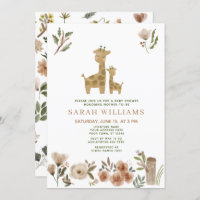 Giraffe Boho Safari Animals Baby Shower Invitation