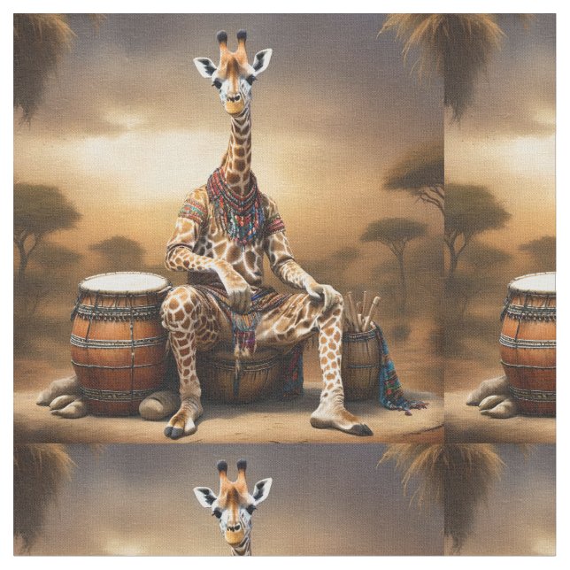 Giraffe Bongo Drum Player, Fabric (Close Up)
