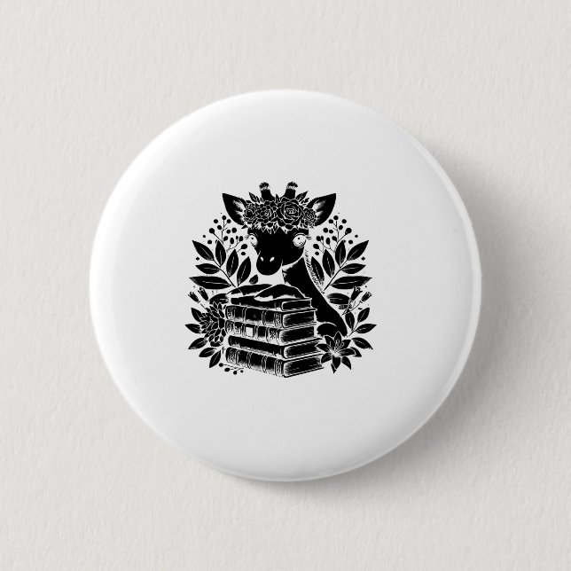 Giraffe Books Bookworm Library Book Reading Biblio Button (Front)