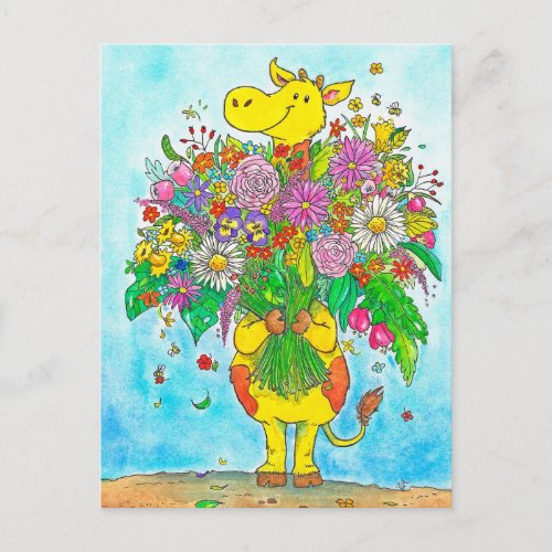 Giraffe bouquet postcard by Nicole Janes