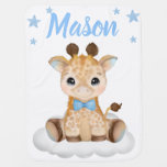 Giraffe Bow Tie Baby Blankets Star Blue Name at Zazzle