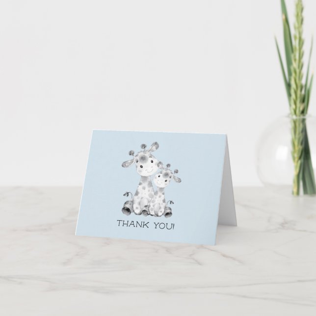 Giraffe Boys Baby Shower Thank You Note Card (Front)