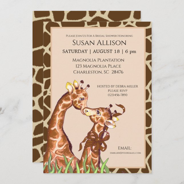 Giraffe Bridal Shower Invitation (Front/Back)