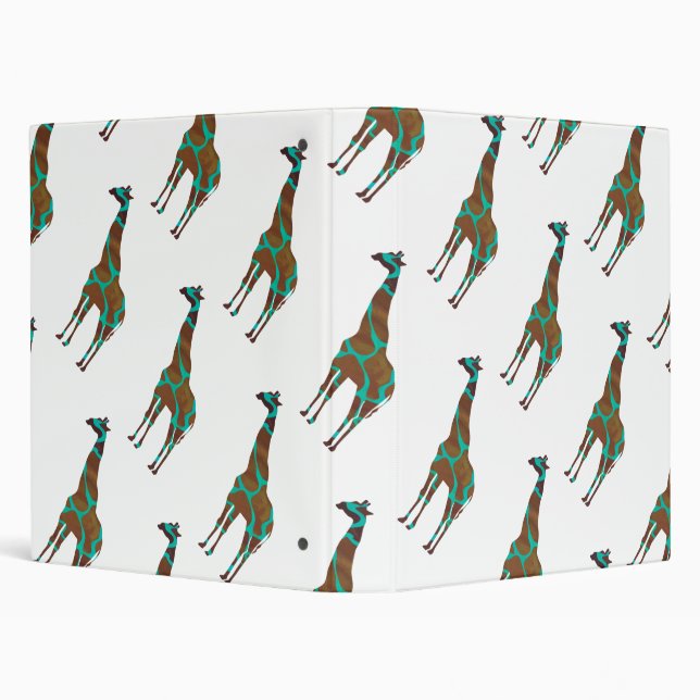 Giraffe Brown and Teal Print 3 Ring Binder (Background)