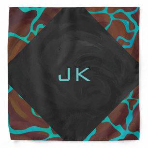 Giraffe Brown and Teal Print Bandana