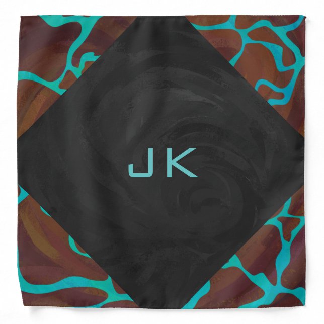 Giraffe Brown and Teal Print Bandana (Front)