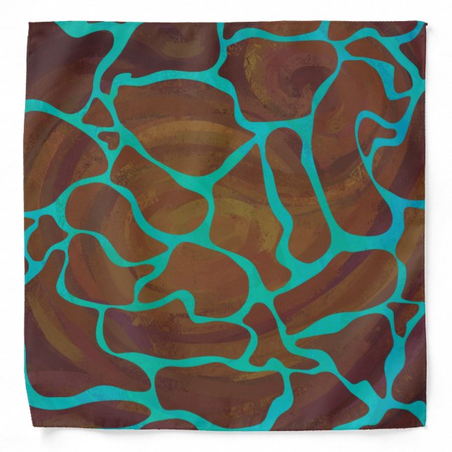Giraffe Brown and Teal Print Bandana (Front)