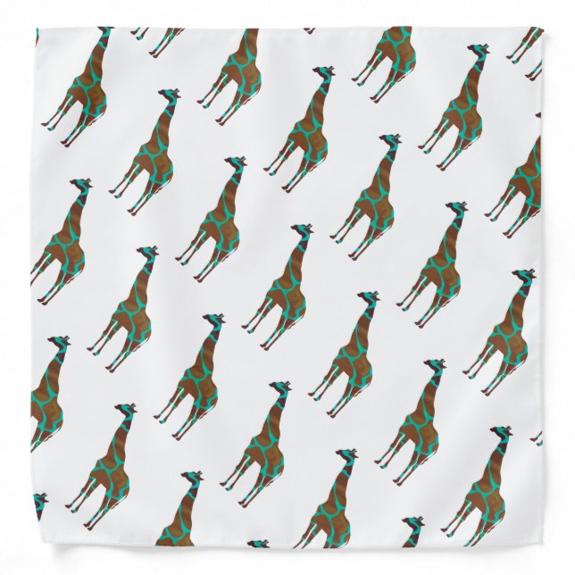 Giraffe Brown and Teal Print Bandana (Front)