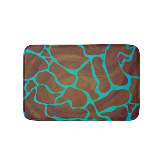 Giraffe Brown and Teal Print Bathroom Mat (Front)