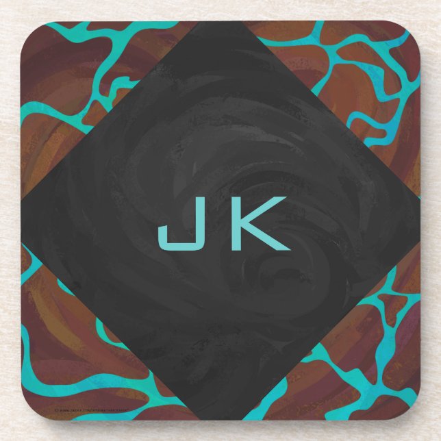 Giraffe Brown and Teal Print Beverage Coaster (Front)