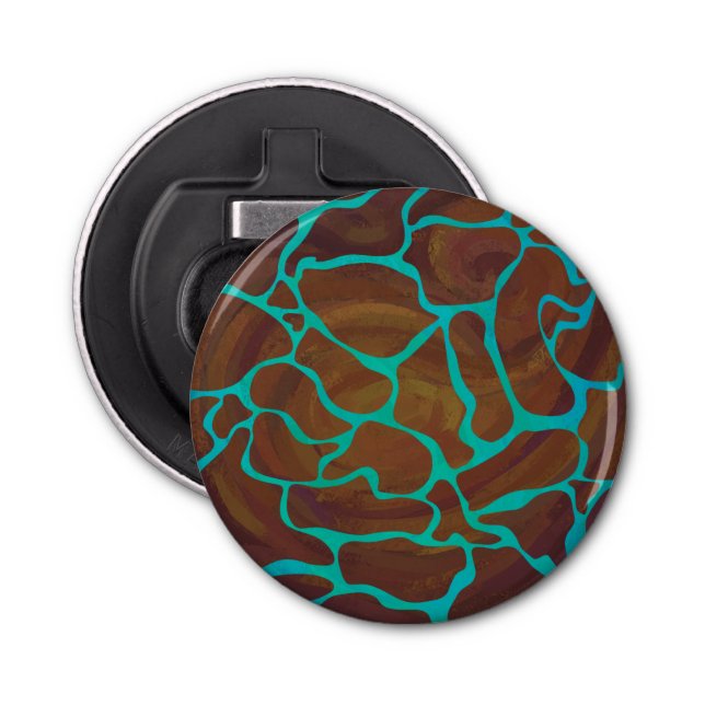 Giraffe Brown and Teal Print Bottle Opener (Front)