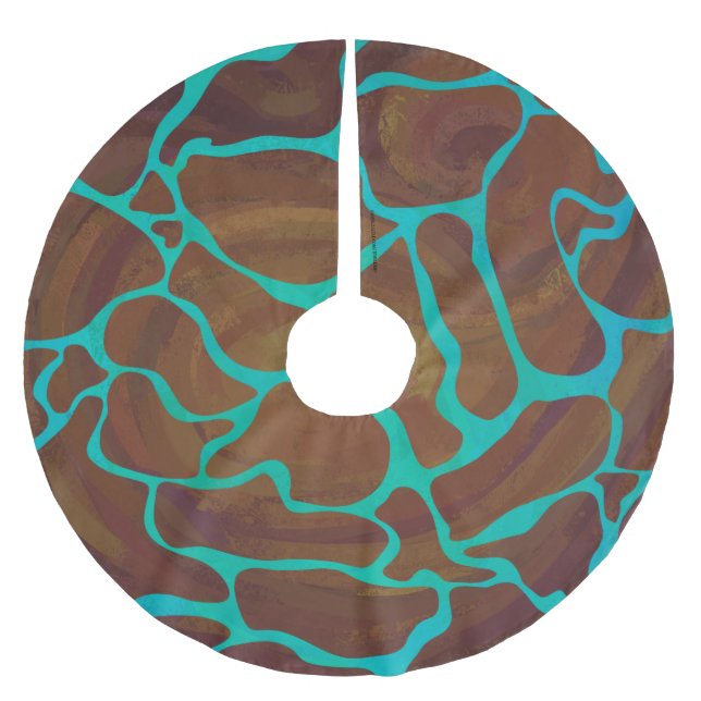 Giraffe Brown and Teal Print Brushed Polyester Tree Skirt (Front)